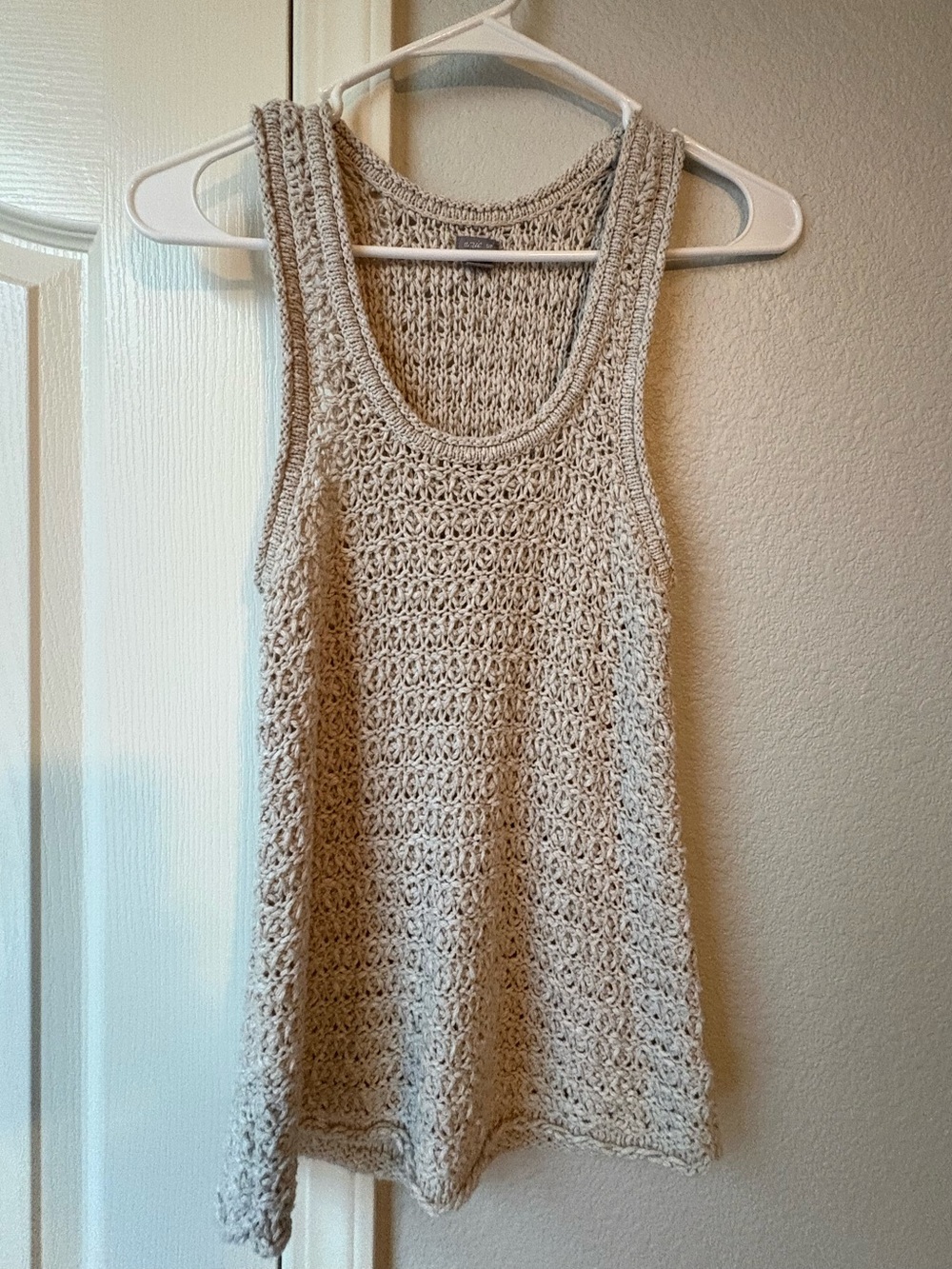 aerie Cream Crochet Tank Top - Open Knit Scoop Neck